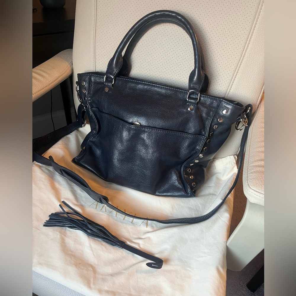 Arayla Jet leather satchel in navy leather